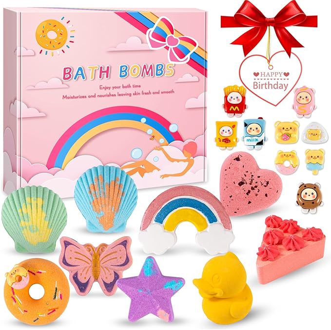 9XXL Bath Bombs Gifts Set, BusyMouth 9pc Kids Bath Bombs with Surprise Toys | Non-Toxic Bubble Bath | Birthday Gift Set for Girls & Boys Ideal Gift for Mother's Day Valentines