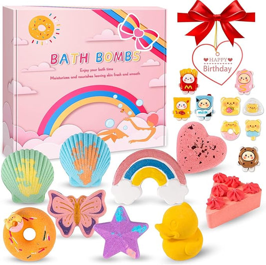 9XXL Bath Bombs Gifts Set, BusyMouth 9pc Kids Bath Bombs with Surprise Toys | Non-Toxic Bubble Bath | Birthday Gift Set for Girls & Boys Ideal Gift for Mother's Day Valentines