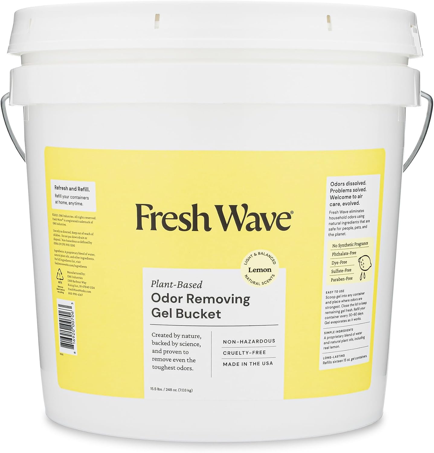 Fresh Wave Odor Removing Gel Bucket, 15.5 lb. (248 oz.) | Lemon Scent Refill | Odor Absorbers for Home | Safer Odor Relief | Natural Plant-Based Odor Eliminator | For Cooking, Trash & Pets