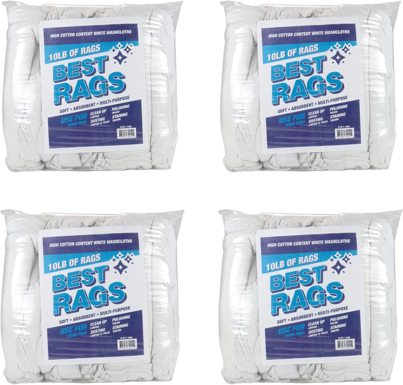 Arkwright W11 Terry Cloth Towels for Cleaning - Case of 4 - Soft Cotton Blend Washable Multi-Purpose Bar Mop, Absorbent & Quick Dry, Bulk Bag of Rags for Kitchen, Auto Shop, and Garage, 10 lb, White