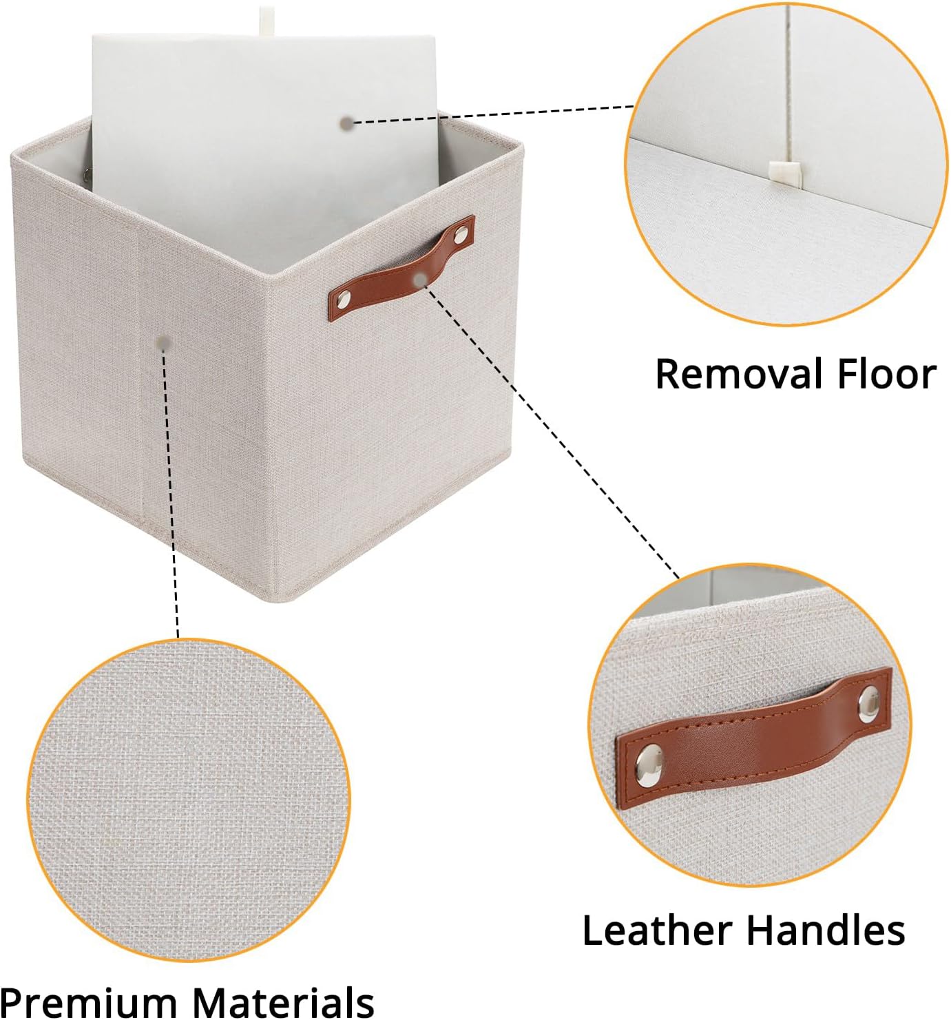 HNZIGE Large Storage Baskets Set of 4 Collapsible Storage Baskets,13x13 Storage Cube Bins with Handles,Foldable Storage Cube Bins for Shelves(cream)