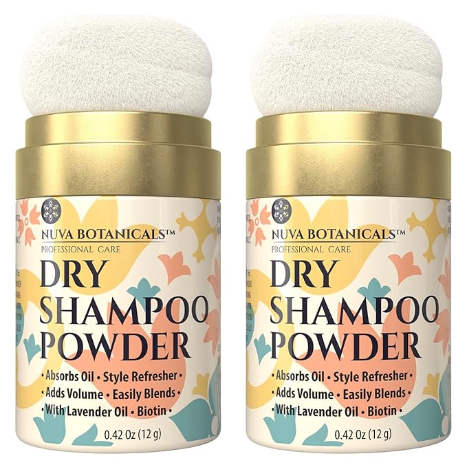 Non Aerosol Dry Shampoo Powder with Biotin - Lavender Extract and Korean Ginseng - Volumizing Travel Size (0.42 oz, 2 Pack) - Gifts for Her