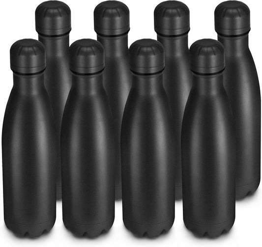 17oz Cola-Bottle Shaped Stainless Steel Leak-proof Water Bottle,Double Wall Vacuum Insulated Metal,Travel Mug For Sports Indoors & Outdoors,BPA-Free School Kids Flasks,Black(8 Pack)