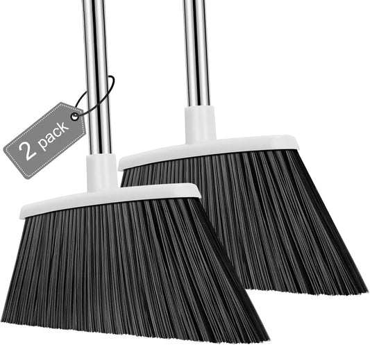 NACENA Heavy Duty Broom, 55 Inch Long Handle Outdoor Large Angle Brooms, Commercial Broom for Sweeping Indoor, for Home Garage Kitchen Office Courtyard Lobby Patio Lawn Concrete, 2 Pack (Grey&White)