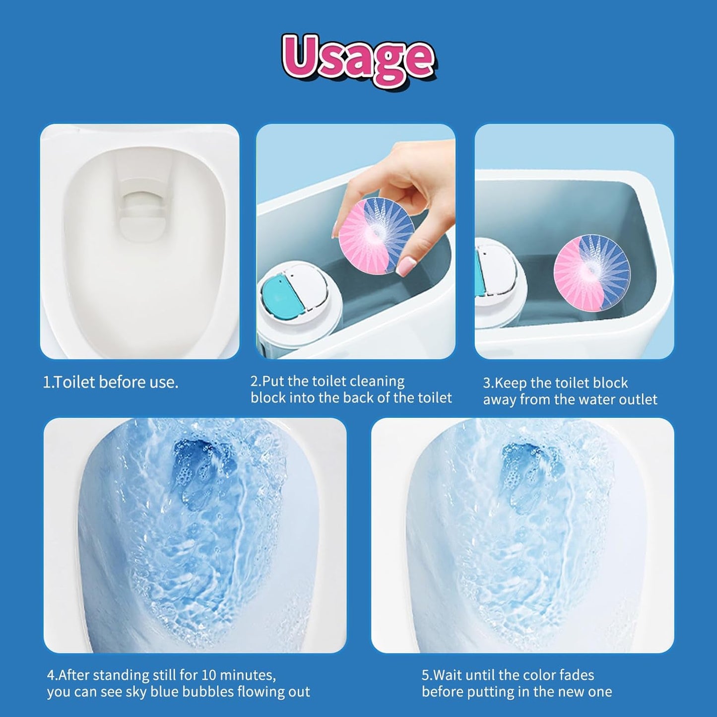 Automatic Toilet Bowl Cleaner Tablets, 30-Pack Long-Lasting Toilet Tank Cleaner for Bathroom, Blue Water Freshener, Prevents Stains & Odor, Safe for All Toilets (30, Blue and Pink)