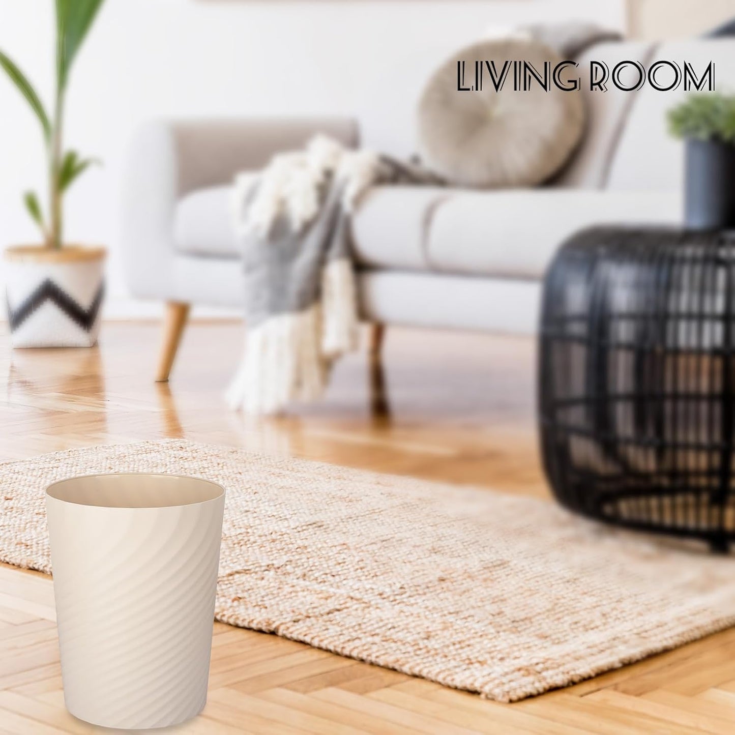 UUJOLY Plastic Small Trash Can Wastebasket, Garbage Container Basket for Bathrooms, Laundry Room, Kitchens, Offices, Kids Rooms, Dorms, (Beige, 1.8 Gallon)