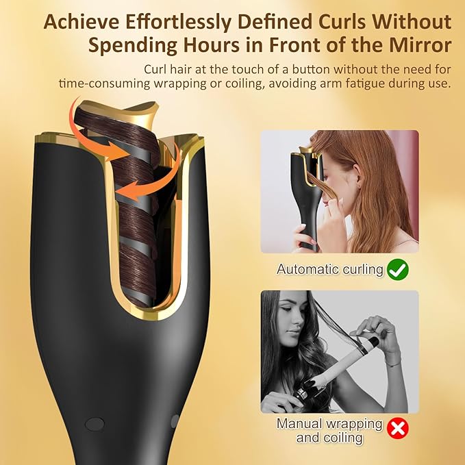 Automatic Curling Iron, Hair Curler 1" Large Slot, 4 Temperature Settings, 12s-19s Timers, Dual Voltage, Anti-Scald, Anti-Tangle, Auto Shut-Off, LCD Display, Fast Heating Easy for Use, Black