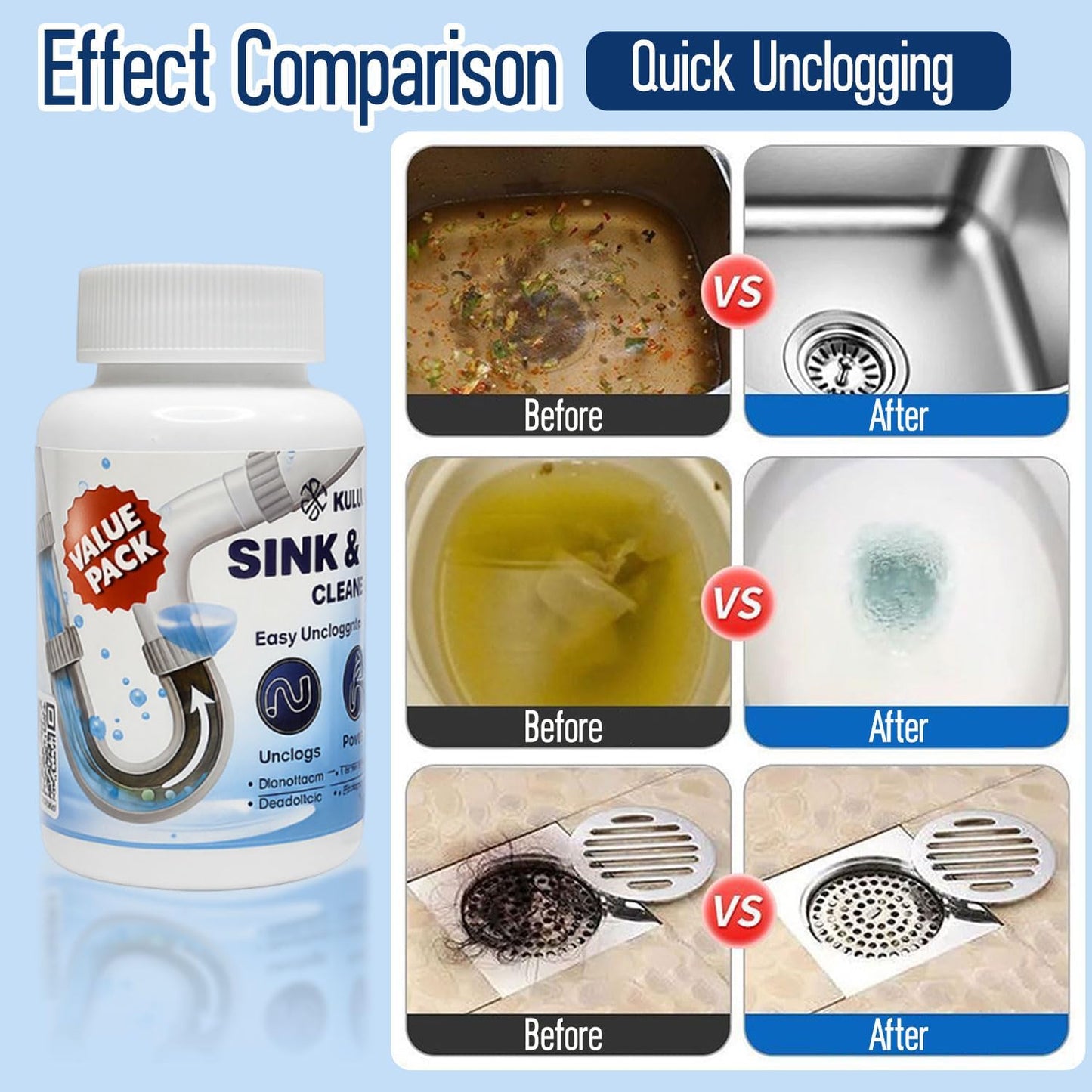 Pipe Dredge, Powerful Foaming Sink & Drain Cleaner Powder for Kitchen, Toilet & Pipeline Cleaning, Fast-Acting Clog Remover (2pcs or 4pcs) (4 bottles)