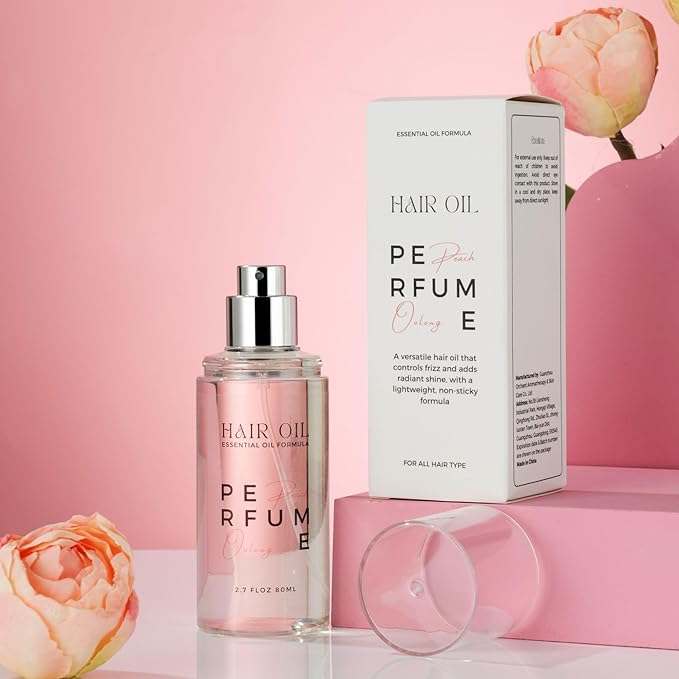 Hair Perfume Oil for Women (Peach Oolong), Argan Oil Heat Protection Spray for Dry, Damaged, Firzzy Hair Care, Long Lasting Fragrance Mist with Keratin & Elastin for Nourish & Smooth 2.7 fl oz