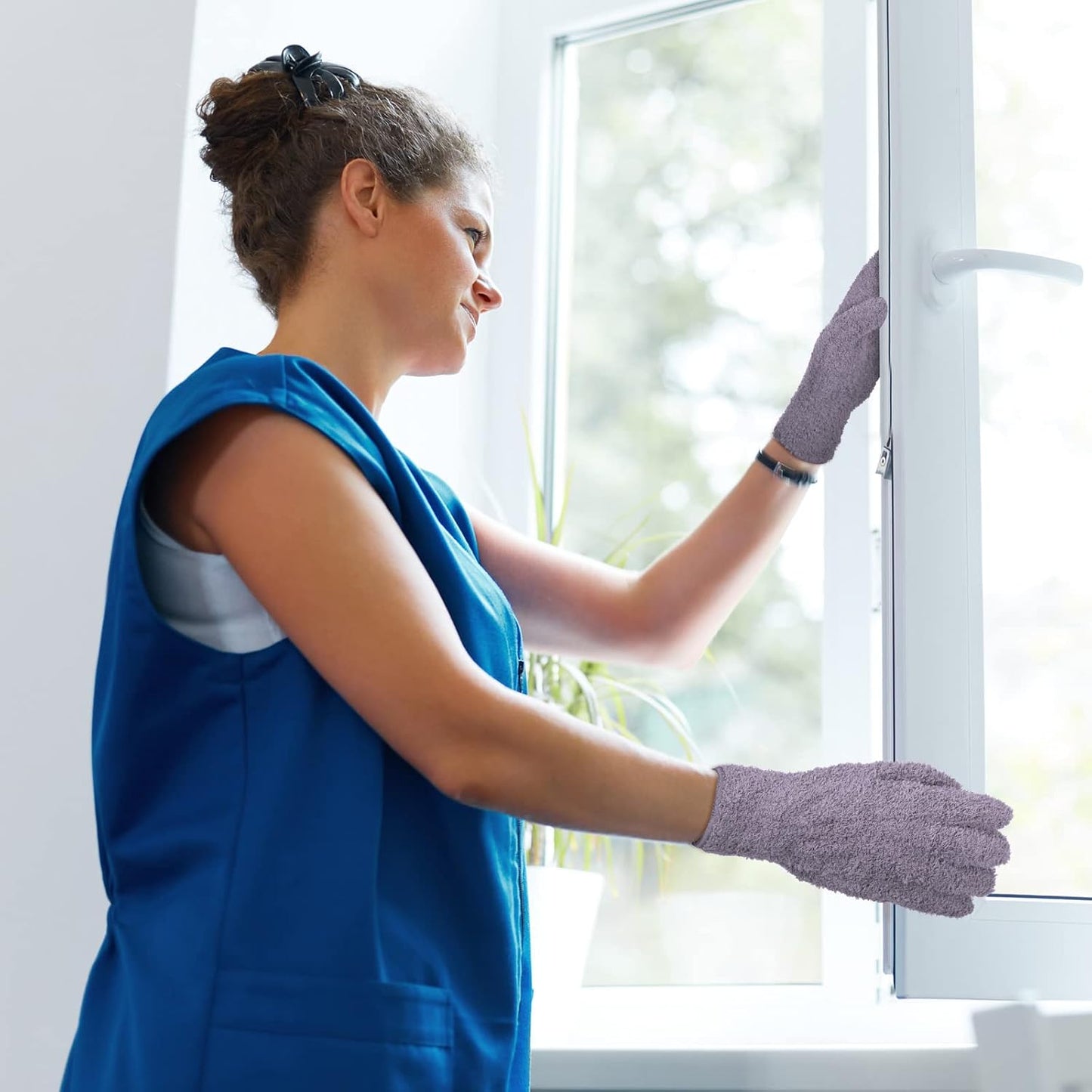 Patelai 3 Pairs Microfiber Plant Dusting Gloves Leaf Cleaning Gloves for Indoor Plants, Blinds, Furniture, House(Large,Pink, Nude, Light Purple)