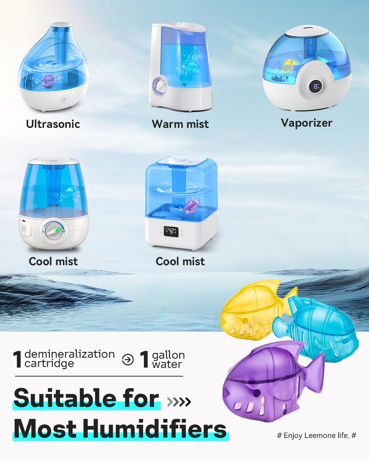 Leemone Humidifier Cleaning Fish for Humidifiers & Fish Tanks, 6 Pack Humidifier Cleaner, Purifies Water, Prevents Hard Water Build Up, Reduces Scale