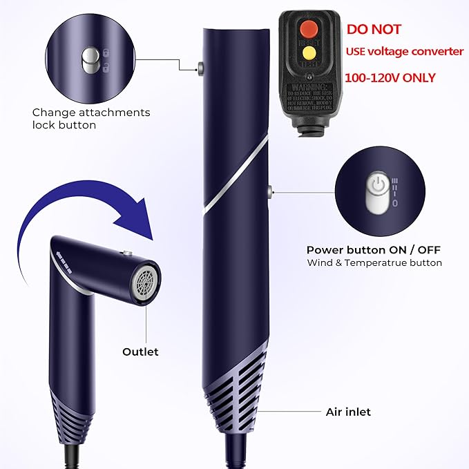 6 in 1 Hair Dryer Brush, Foldable Blow Dryer Brush with Wrap Curler, Detachable Air Hair Styler Curling, Drying,Volumizing, Straightening, Negative Ionic Hair Dryer with Diffuser, Hair Styling Tools