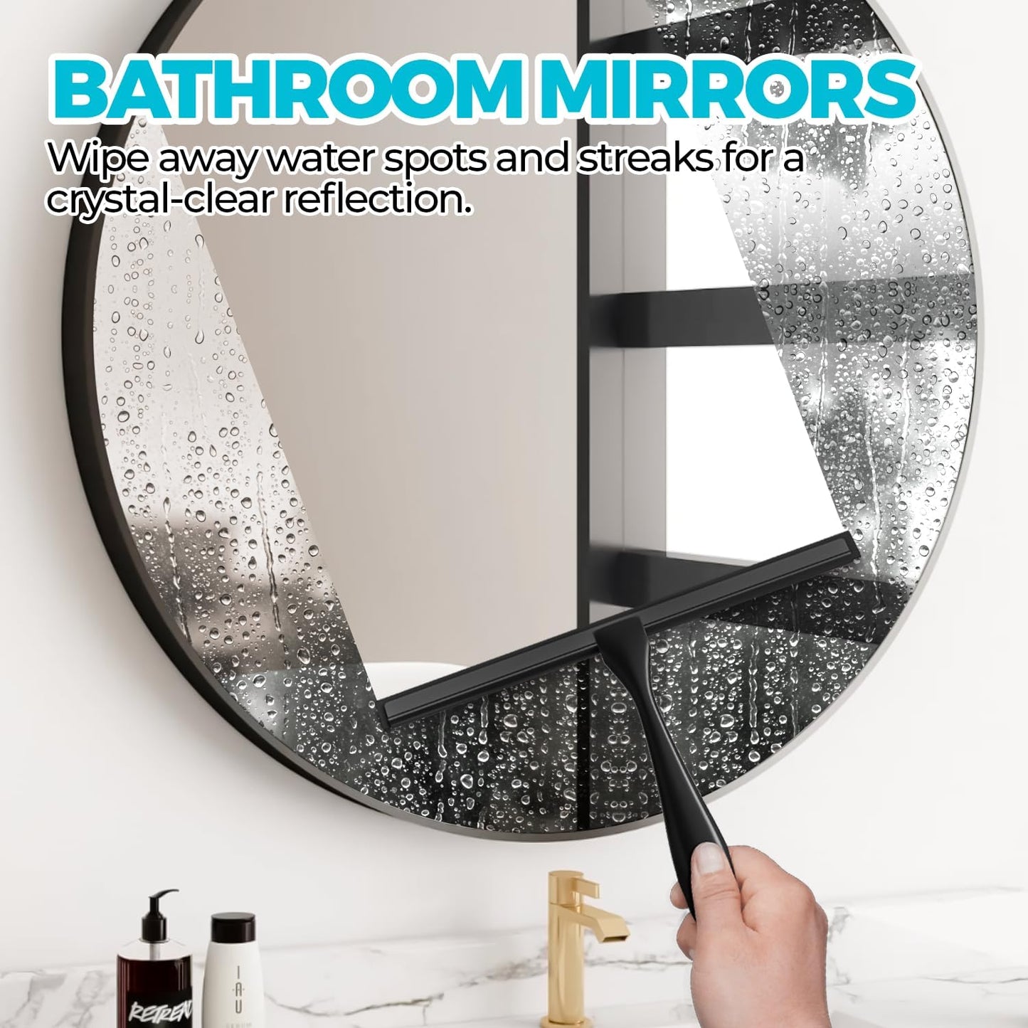 2PACK 12-Inch All-Purpose Shower Squeegee for Shower Doors, Bath Linen Sets, Tile Shower Walls, Bathroom, Window, Glass and Car Windshield, Mirrors and Kitchen-Stainless Steel, Black