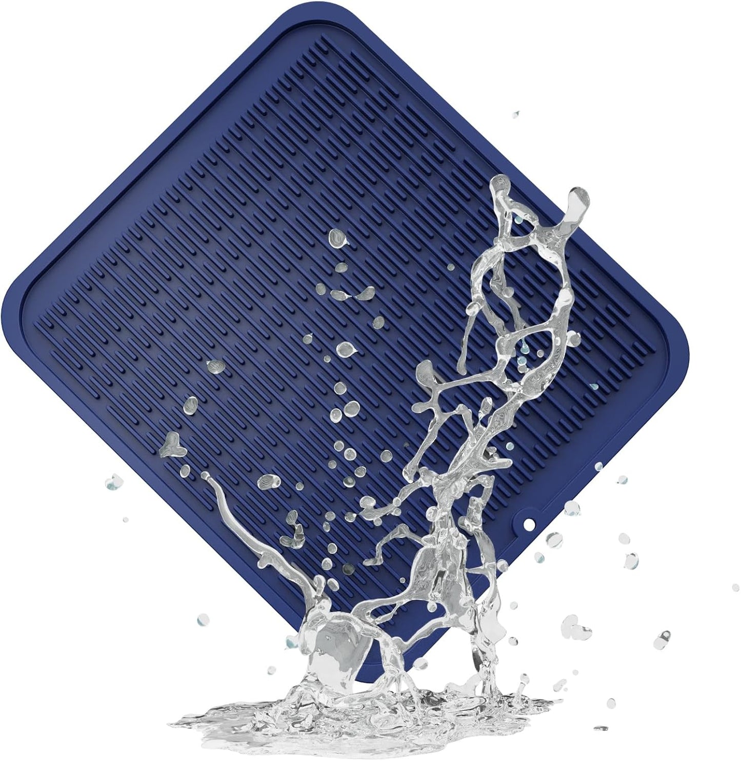 ZLR Silicone Dish Drying Mat for Kitchen Counter, Eco-Friendly Fast Dry Dish Mat, Easy Clean Multi Usage Drying Matt, Heat Resistant Trivet, 16" x 18" XL, Midnight Blue