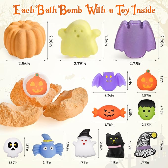 9 Pack Halloween Bath Bombs with Halloween Toys Inside, Halloween Gifts for Kids, Bath Bombs for Kids with Surprise Inside for Girls Boys Halloween Treat Bags Halloween Basket Halloween Party Favors