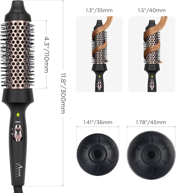Aima Beauty Hair Curling Iron, 1.5"40mm Hot Round Brush, Create Smooth & Shiny Loose Curls, Fast Heating Thermal Brush, Dual Voltage, 60Mins Auto Shut Off, Black