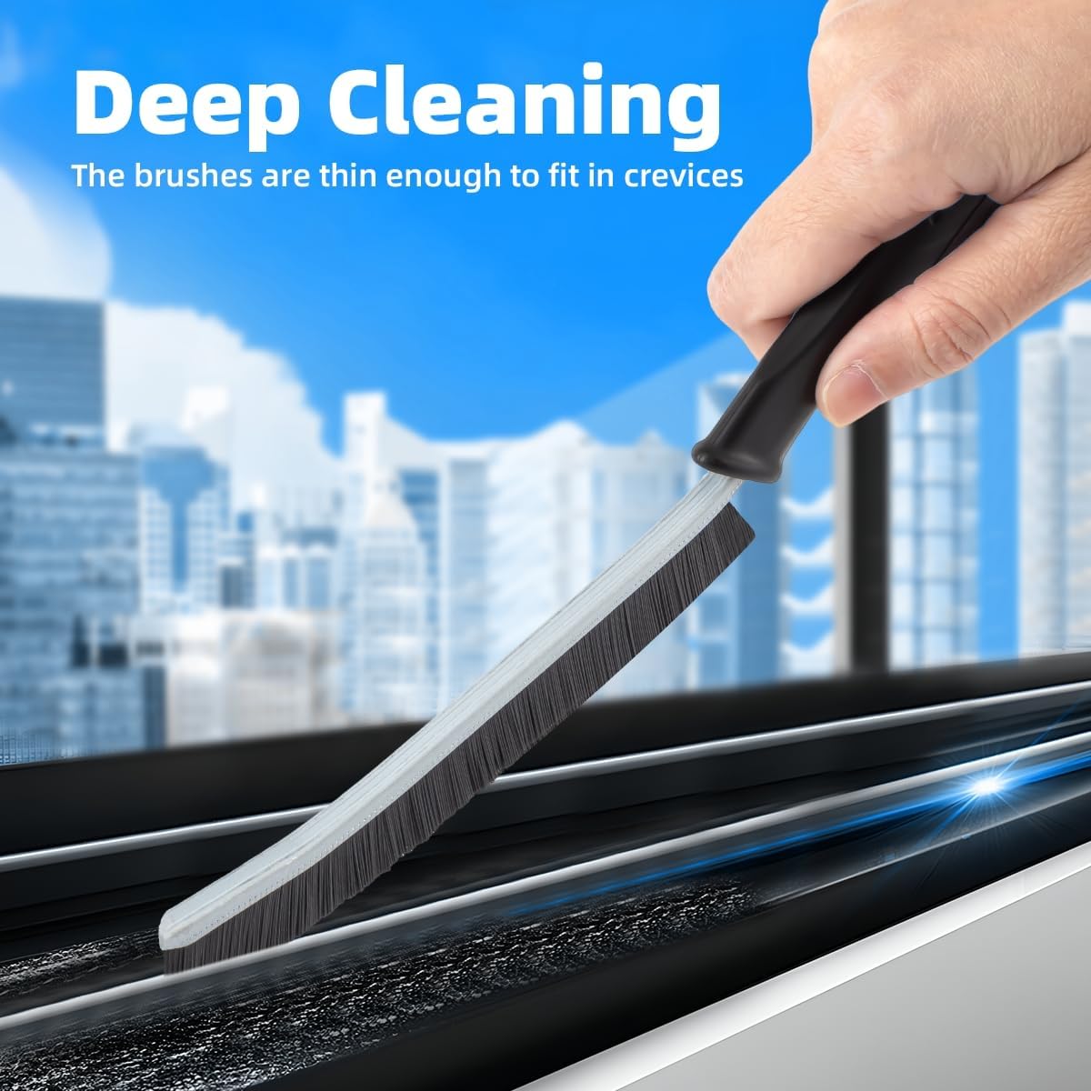 Hard Bristle Crevice Cleaning Brush-Thin Gap Scrub Brush, Small Cleaning Brush, Grout Brush, Kitchen Brush, Cleaning Tools for Toilet, Bathroom, Sink, Home, Household, Window (3, Light Blue)
