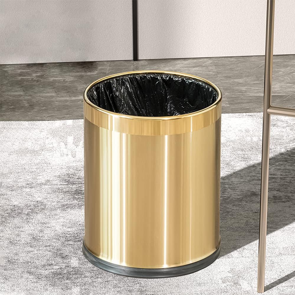 14L/2.6GAL，Gold Bathroom Trash can,Brushed Brass Garbage can,Small Gold Wastebasket for Bathroom,Office,Hotel,Restaurant(Gold14)
