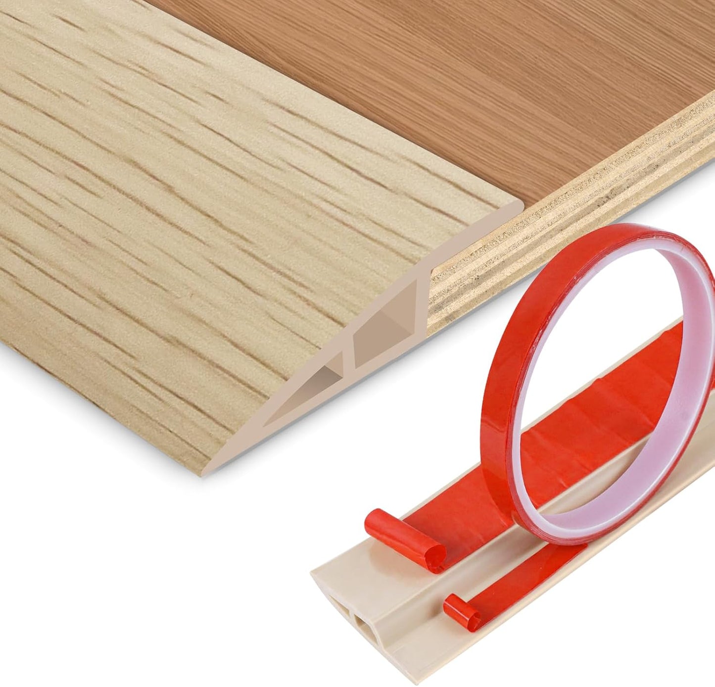 Floor Transition Strip Vinyl Door Threshold Ramp Self Adhesive Carpet Edging Strip Doorway Edge Trim, Overlap Edge Reducer for Laminate Carpet, Floor, Tile (Yellow Wood, 2/5" to 3/5", 6.6Ft)