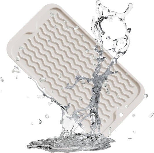 ZLR Silicone Dish Drying Mat for Kitchen Counter, Eco-Friendly Fast Dry Dish Mat, Easy Clean Multi Usage Drying Matt, Heat Resistant Trivet, 6" x 12" Extra Small, Cassava White