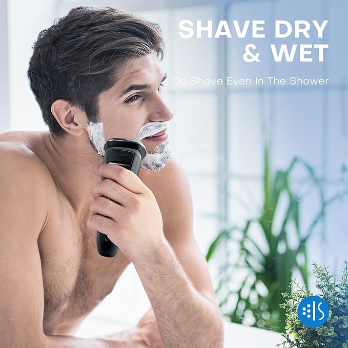 Electric Shaver for Men, 100% Washable Rechargeable Waterproof Electric Razor Wet & Dry Shaving with Pop-up Trimmer, 1 Hour Fast Charging, 4D Floating Head, LCD Power Indicator