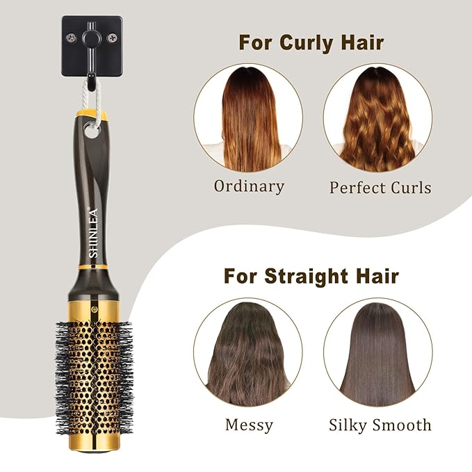 Small Round Hair Brush for Short Hair, Aluminum Roller Brush for Blow Drying, Salon Hairbrushes for Women Curly and Straight Hair - 1.3 Inch Barrel, 1.9 Inch with Bristles