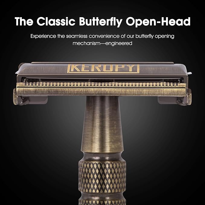 Premium Brass Double Edge Safety Razor - Anti-Rusted Mens Butterfly Razor with 10 Blades - Heavy Brass Construction, Beginner Friendly Wet Shaving Single Blade Razor Kit - Bronze