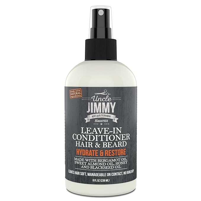 Uncle Jimmy Products Leave-In Conditioner for Healthy Beard Growth, Softening Hair, Hydrating Skin, and Eliminating Dandruff - 8 Fl Oz