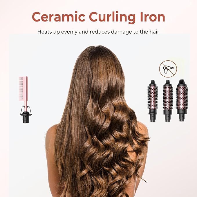 6 in 1 Curling Iron,Curling Wand Set and Thermal Brush Hair Tool