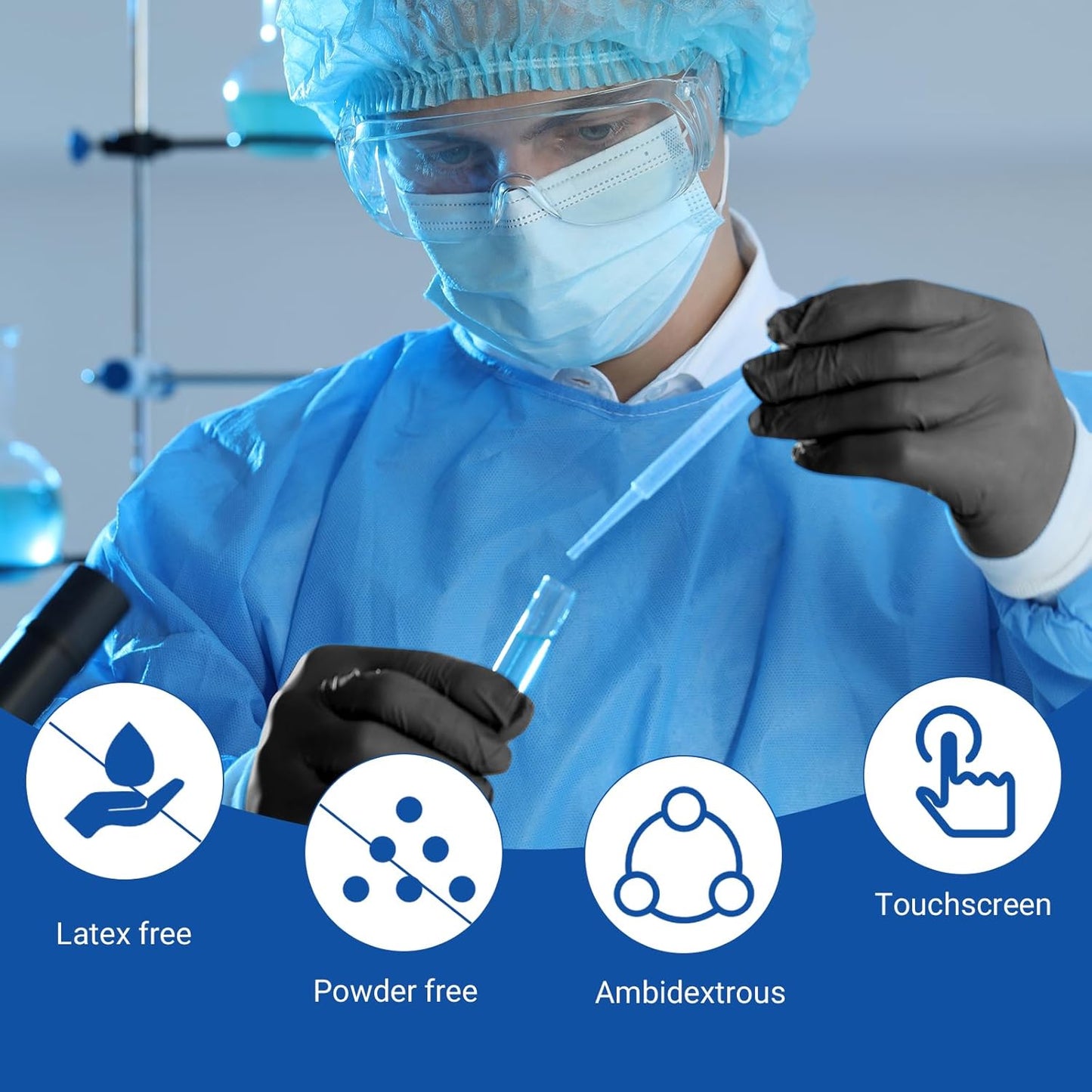 JMU Black Nitrile Gloves, 2000 Count, 3.5Mil XS Nitrile Gloves, Latex Free Powder Free