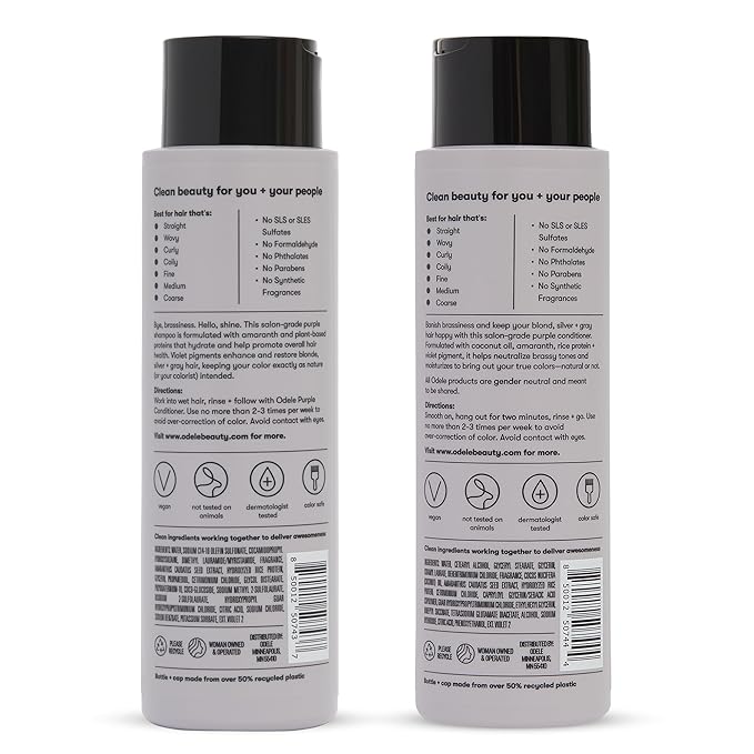 Odele Sulfate-Free Purple Shampoo & Conditioner Set for Neutralizing Brassy Tones in Blonde, Silver + Gray Hair, 13 Fl Oz Each (2-Pack)