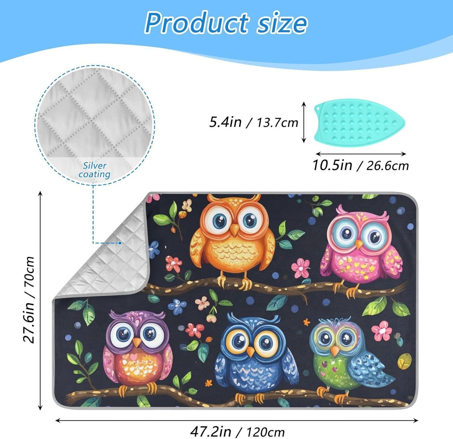Ironing Mat Portable Ironing Pad Ironing Blanket for Table Top Heat Resistance Double-Side Using Travel Large 47.2 x 27.6 Inch Foldable Lightweight Vibrant Owls Branches Flowers Spring