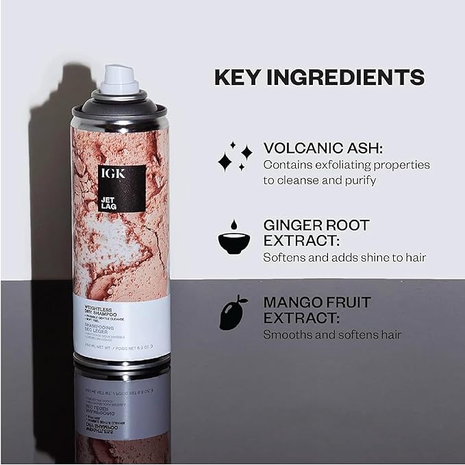 IGK Jet Lag Invisible Dry Shampoo Travel Size | Weightless Buildable Formula+ Finely Milled Volcanic Ash for Lightweight Cleansing and Removing Dirt & Oil | 2.0 Fl Oz (Pack of 2)