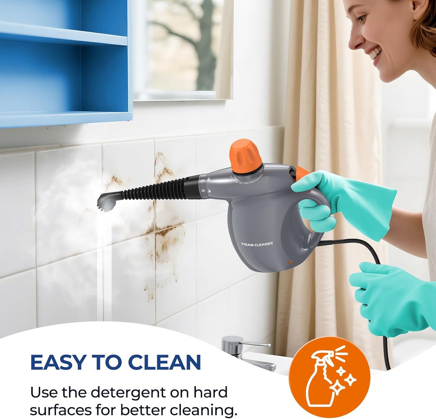 LABIGO Steam Cleaner, Pressurized Handheld 13pcs Multi-Purpose Natural Deep Cleaning Steamer, Portable Steamer for Cleaning Home, Grout, Kitchen, Car, Window, Upholstery, Bathroom and Clothes, Gray