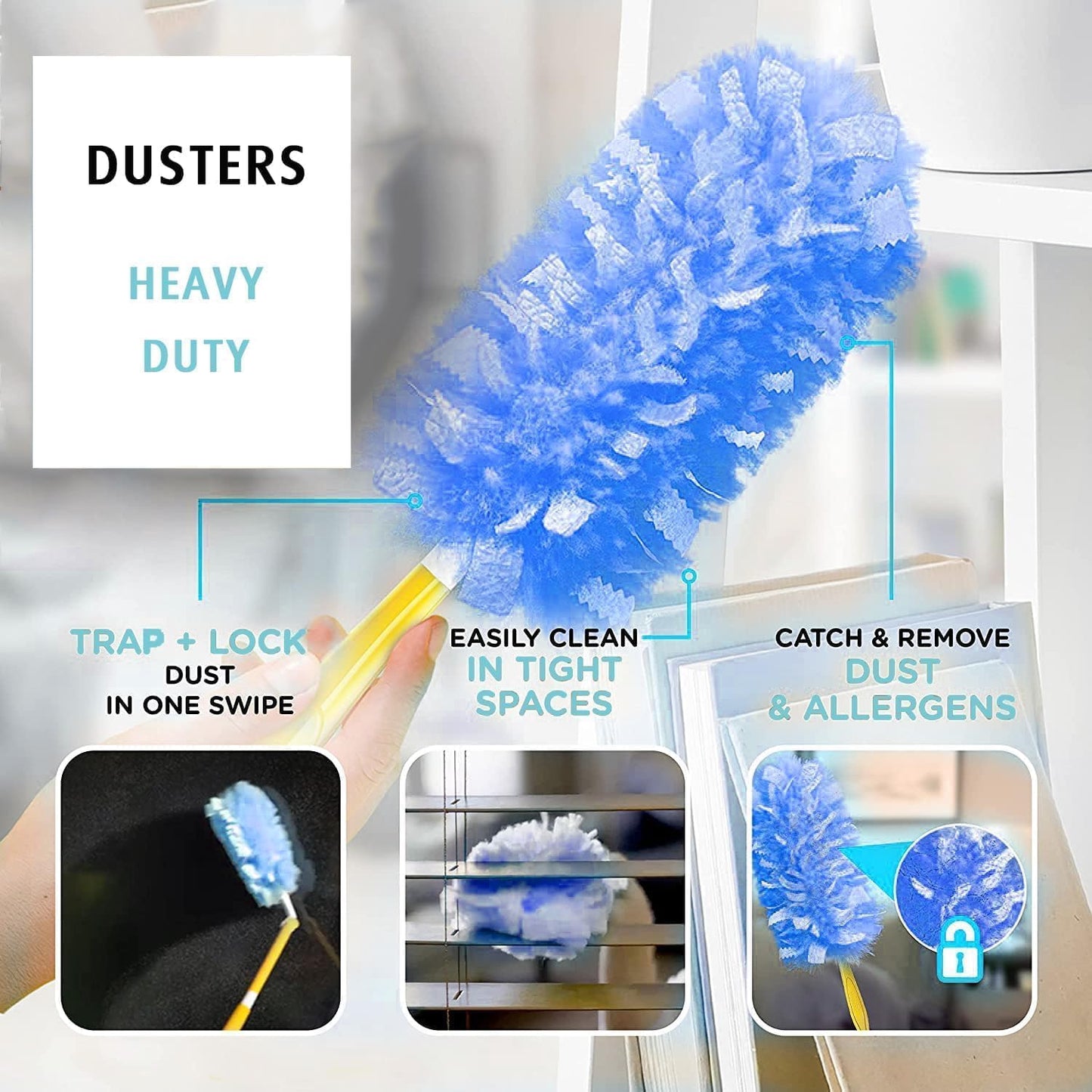 Duster Refill for Swiffer Duster, 30 Count Heavy Duty 2 Side 360° Duster Refills with 1 Handle, 4X Microfibers, Disposable Multi Surface Dusters for Cleaning