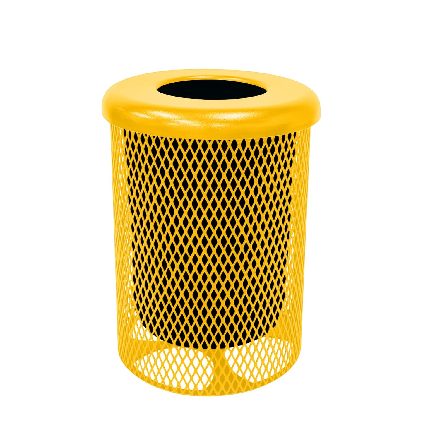 COATEDOUTDOORFURNITURE RFT-YEL Heavy Duty Round Trash Receptacle with Flat Top, Liner Included, 32 Gallon, Yellow, Made in America