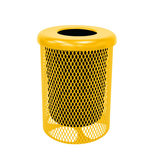 COATEDOUTDOORFURNITURE RFT-YEL Heavy Duty Round Trash Receptacle with Flat Top, Liner Included, 32 Gallon, Yellow, Made in America