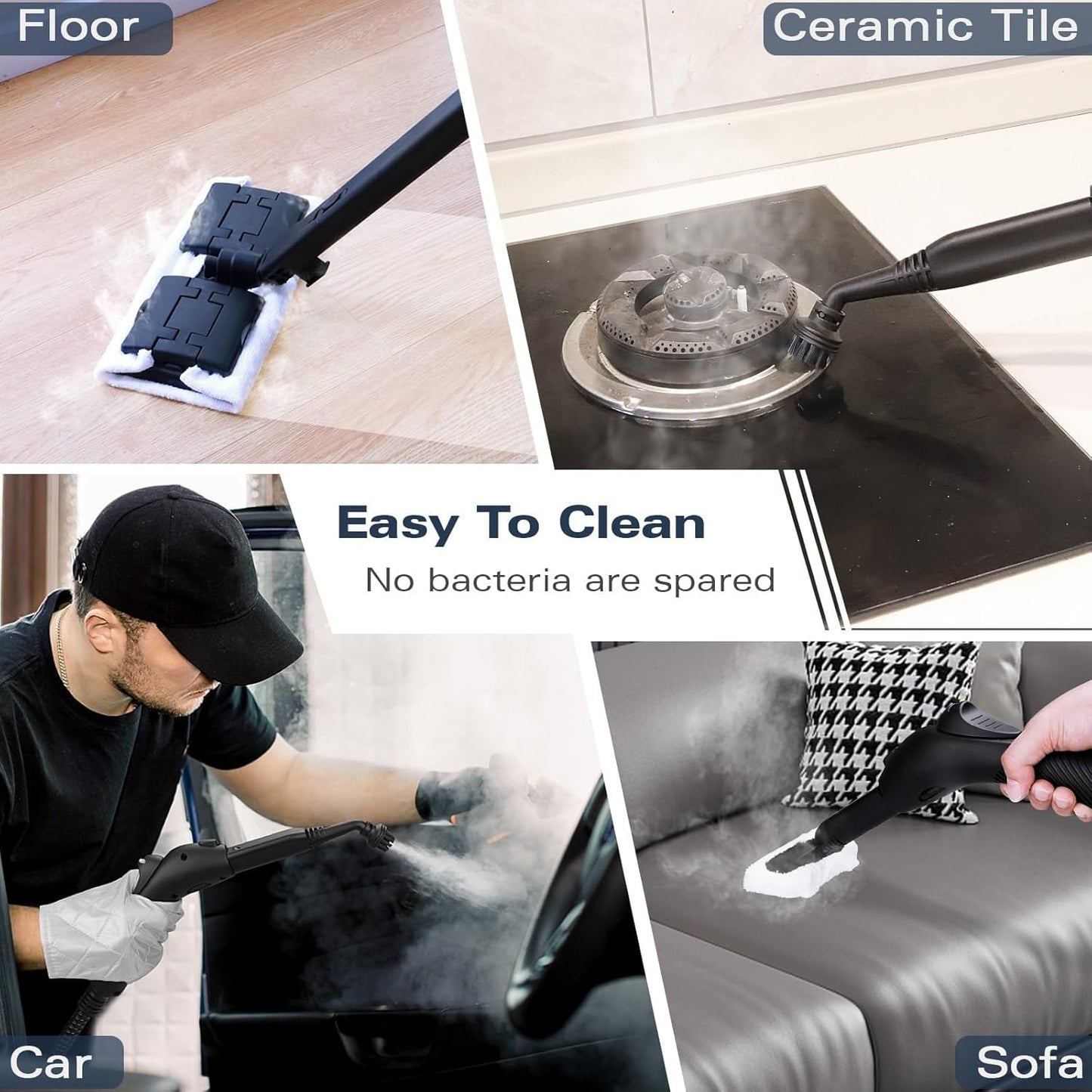 Steam cleaner, equipped with 21 specialized accessories, 1.08-liter water tank, 248°F high-temperature steam, suitable for floors, tile grout, tiles, carpets, and cars, chemical-free cleaning (White)