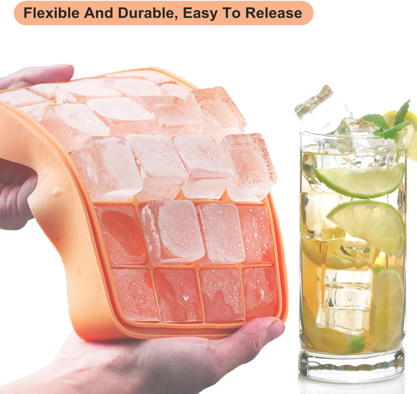 Bangp Premium Ice Cube Trays 2 Pack,Easy-Release Silicone Ice Cube Tray,24 Ice Cube Trays for Freezer With Lid,Ice Trays for Freezer, Stackable & BPA Free,for Chilled Food,Whiskey,Cocktail,Drinks