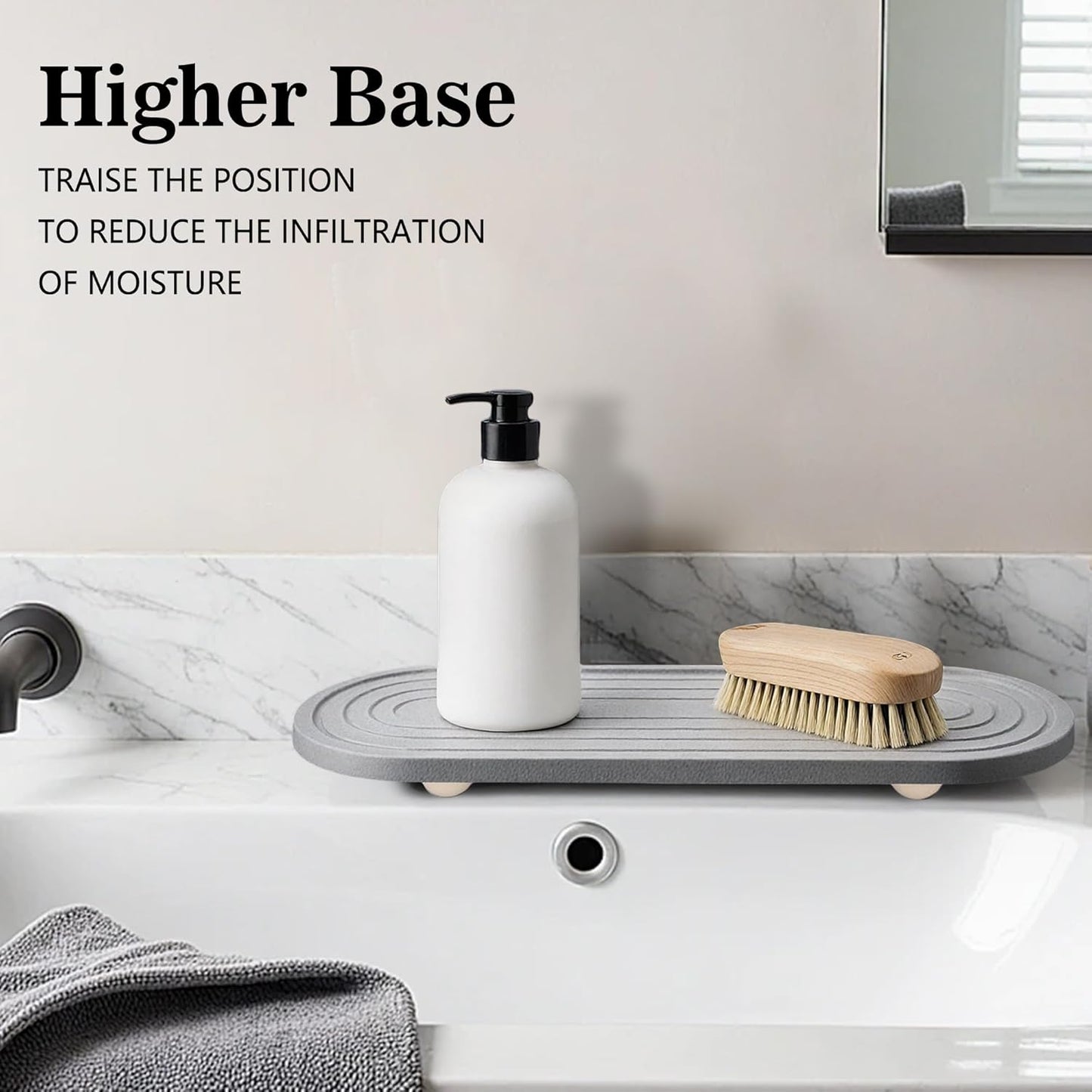 Instant Dry Sink Caddy Organizer, Fast Drying Sink Caddy, Water Absorbing Stone Sponge Holder for Kitchen and Bathroom Countertop with Natural Loofah and Wooden Feet