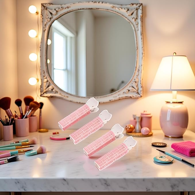 4Pcs Pink Hair Rollers with Clip, Volumizing Hair Root Clips Bangs Curler DIY Hair Styling Accessories Tool, Hair Rollers