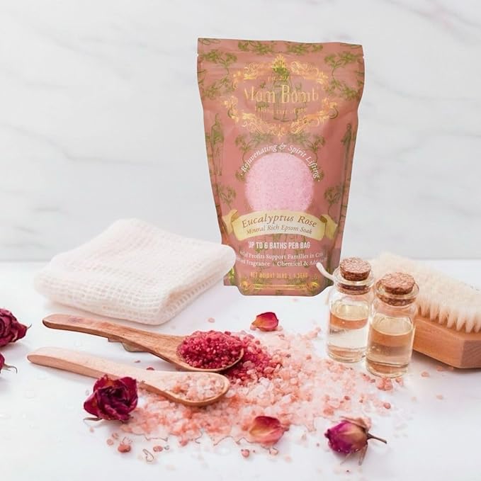 Mom Bomb Eucalyptus and Rose Epsom Salt Bath Soak – Natural Magnesium Salt with Essential Oils – Relaxing Aromatherapy for Stress Relief, Muscle & Foot Soak – Made in USA, 3 lbs
