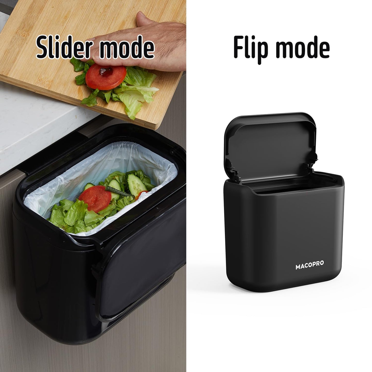 Hanging Small Trash Can with Lid Under Sink for Kitchen, Food Waste Bin for Countertop Compost Bin with Lid, Wall Mount Mountable Garbage Can for Bathroom, RV, 6.8L/1.8 Gal