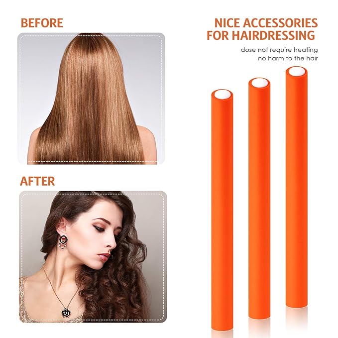 Syhood 30 Pcs Flexible Curling Rods 9.45 Twist Foam Rollers Soft Foam No Heat Hair Rods Rollers and 1 Steel Pintail Comb Rat Tail Comb for Women Long Short Hair(Orange,9.45 x 0.71 Inch)