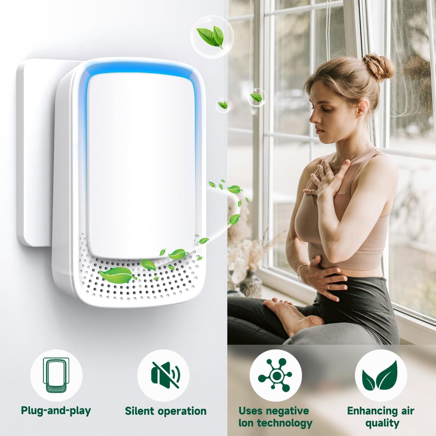 Air Ionizers for Home (3 Pack), Negative Ion Generator, Quiet Air Freshener for Bedroom, Office, Kitchen, Portable Air Filter Odor, Smoke Dust, Pets, Eliminator, Mini Air Cleaner
