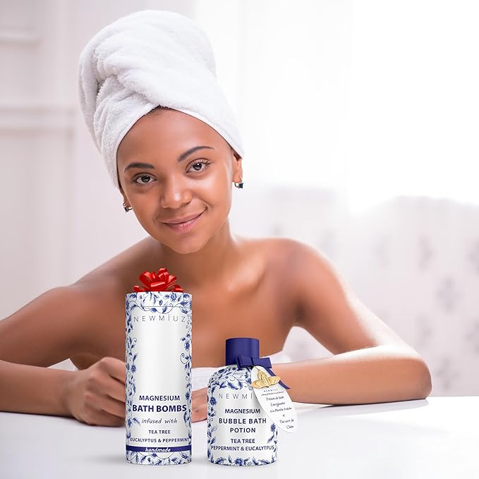 Magnesium Bubble Bath Bombs Long Lasting Foaming Sore Muscles Recovery Tea Tree Relaxing Stress Relief Calming Self Care Spa Gift for Birthday Christmas