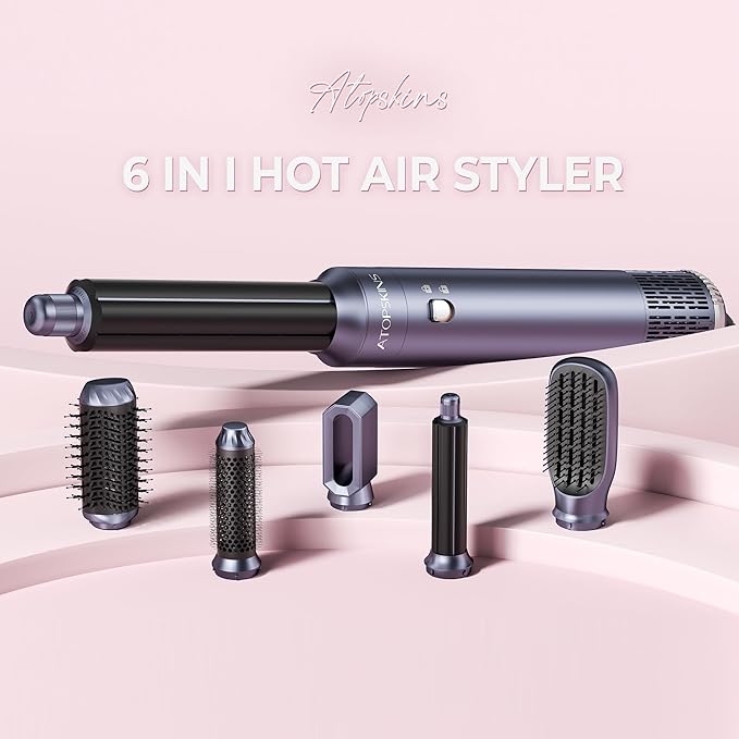 6 in 1 Blow Dryer Brush Set & Hot Air Styler, Negative Ionic Hair Dryer Brush Hair Styling Tools for Fast Drying Straightening Curling Voluming, Ideal Gifting for Women (Blue)