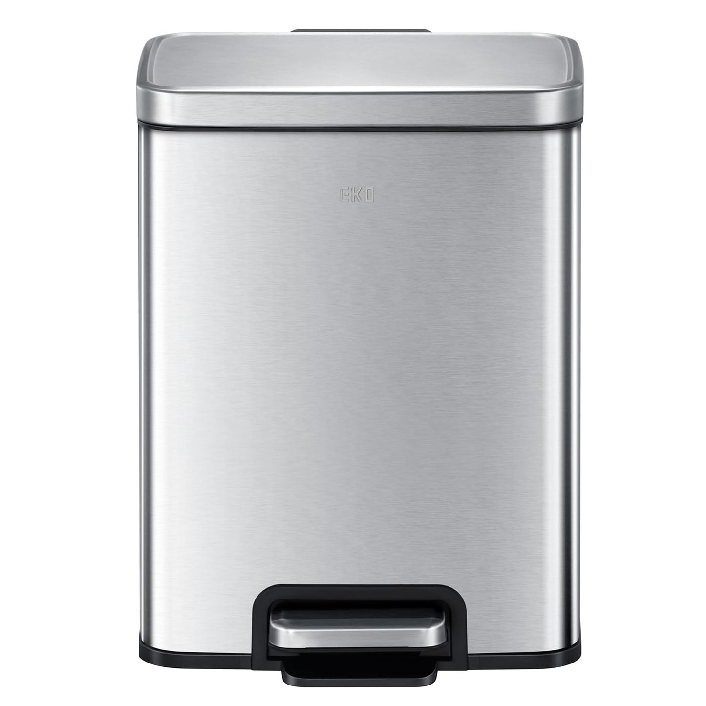 EKO Madison 6L / 1.6 Gal Bathroom Trash Can with Lid and Removable Inner Basket, Rectangular Small Step Trash Can, Brushed Stainless Steel