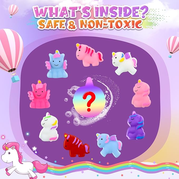 Unicorn Gifts for Kids, 9 Large Natural and Organic Unicorn Bath Bombs for Kids with Surprise Toys Inside, Birthday Gift Set for Teen Girls Boys 3-12