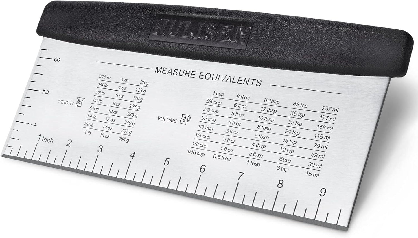 HULISEN Large Bench Scraper for Baking, 10 inch Dough Pastry Scraper with Measuring Scale, Stainless Steel Cake Scraper, Pizza Cutter, Food Chopper, Bread Separator Knife